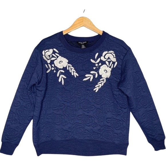 Women's Urban Mood Sweatshirt Sz Small Quilted with Embroidered Flowers - Picture 1 of 5